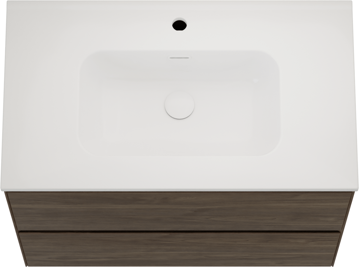 Balmani Mitra Compact hängendes Möbelstück Set: 80 x 46 cm, Amerikanischer Nussbaum, mit Nostra Einzelwaschtisch Keramik Weiβ glänzend