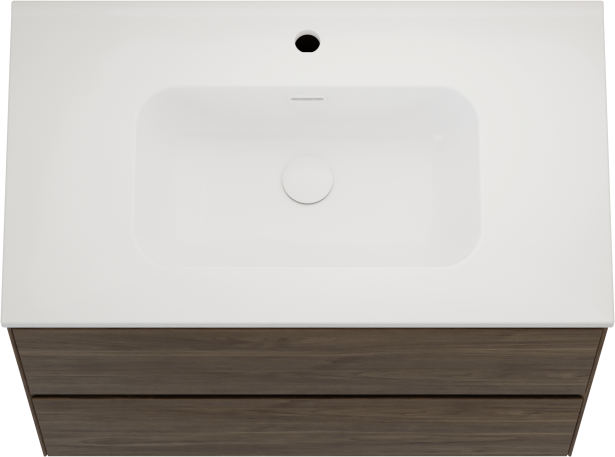 Balmani Mitra Compact hängendes Möbelstück Set: 80 x 46 cm, Amerikanischer Nussbaum, mit Nostra Einzelwaschtisch Keramik Weiβ glänzend