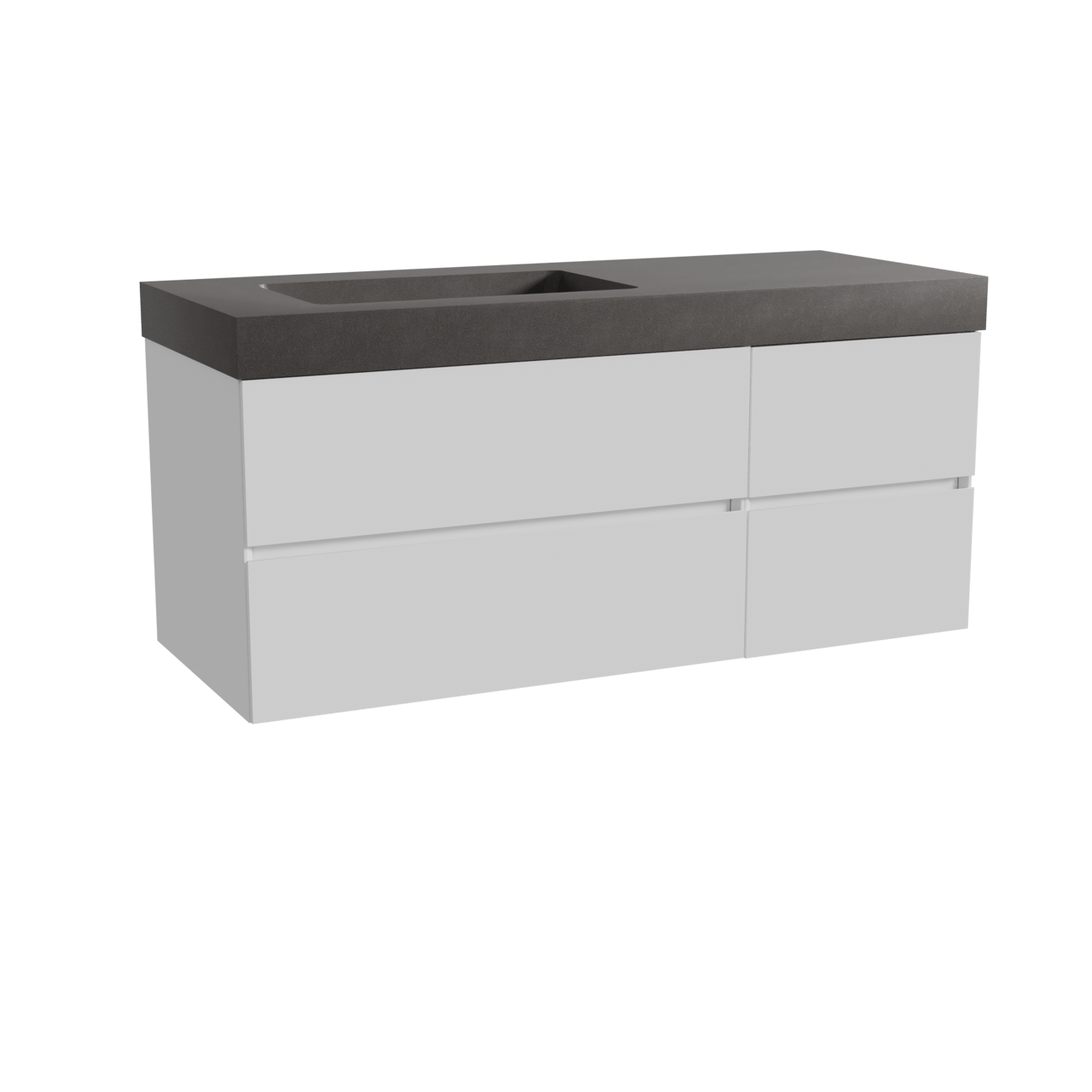 Storke Edge meuble salle de bains suspendu 130 x 52 cm blanc brillant avec Scuro High vasque asymétrique gauche en quartz noir mat