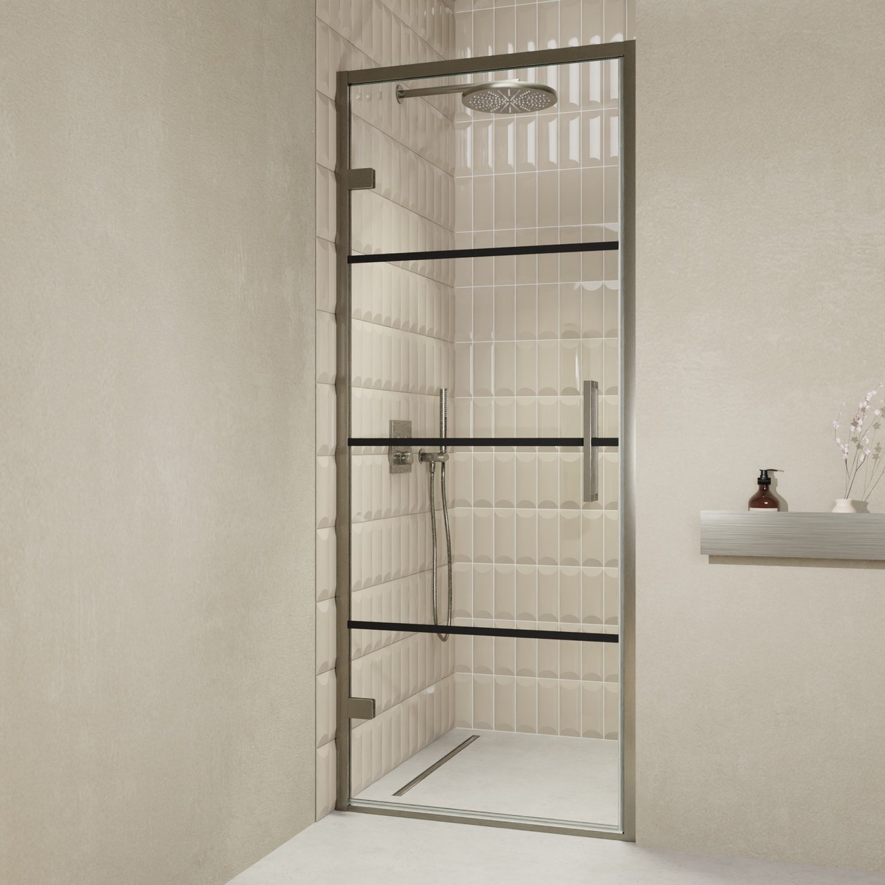 Balmani Senses Design porte pivotante à gauche 90 cm x 210 cm verre Lined, Profil Brushed GunMetal, coating inclus