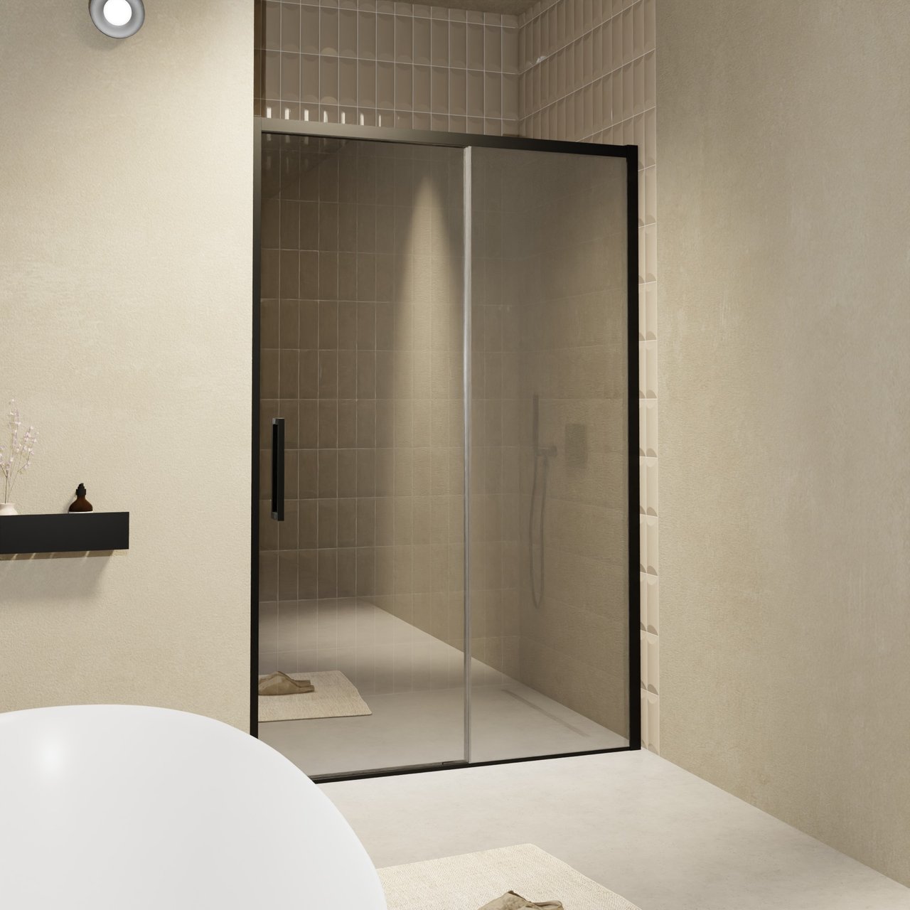 Balmani Senses Design porte coulissante à droite 160 cm x 210 cm verre Miroir Reflex, Profil noir, coating inclus