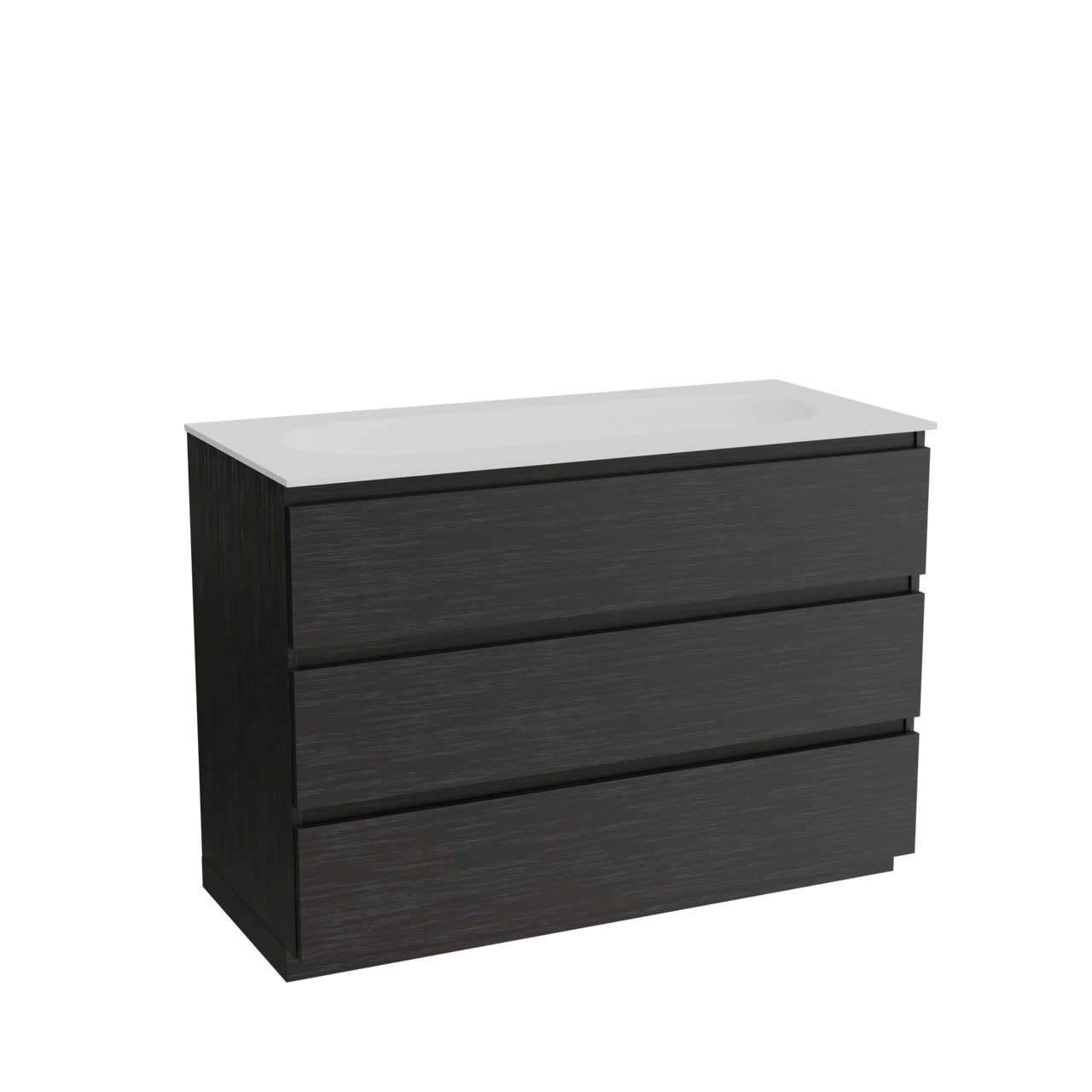 Balmani Lucida meuble salle de bains à poser 120 x 55 cm chêne noir avec Tablo Oval lavabo simple pour 2 trous de robinet en solid surface blanc mat