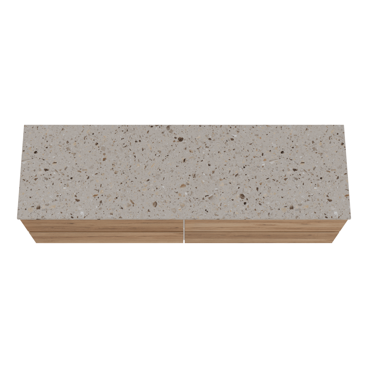 Balmani Lucida zwevend badkamermeubel 180 x 55 cm teak met Stretto enkel of dubbel tablet in terrazzo greige terrazzo