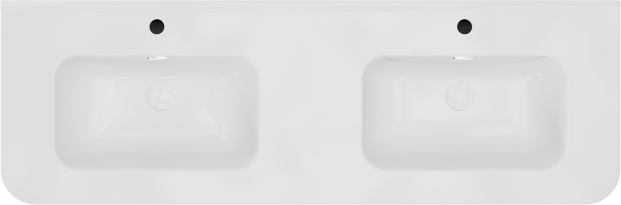 Storke Soft hängendes Möbelstück Set: 140 x 46 cm, Sand Matt, mit Kera Soft Doppelwaschtischplatte Keramik Weiβ glänzend