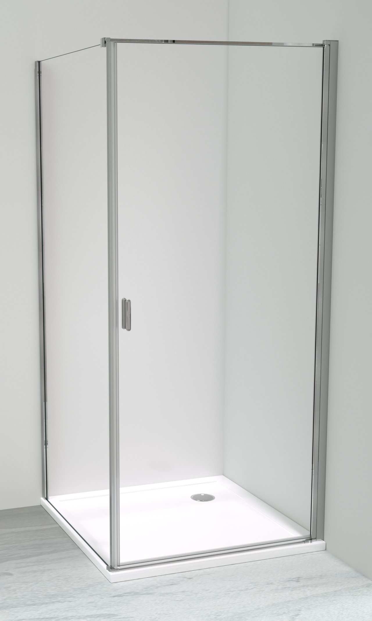 Luca Varess Romeo paroi de douche avec porte pivotante et paroi latérale fixe 90 x 90 cm verre transparent profil chrome brillant