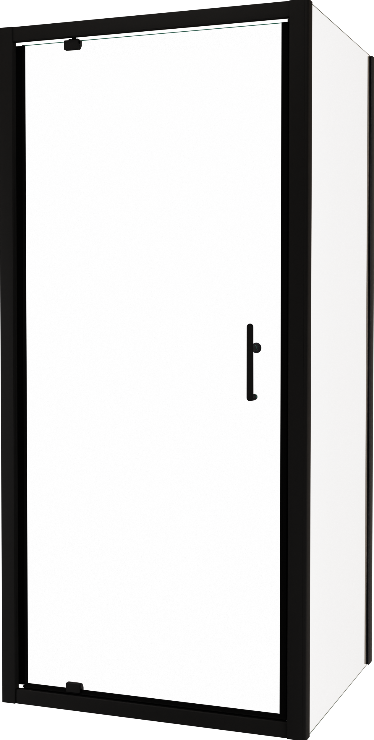 Linie Cadiz douchehoek met draaideur en vaste zijwand, 90 x 70 cm, helder glas, zwarte profielen