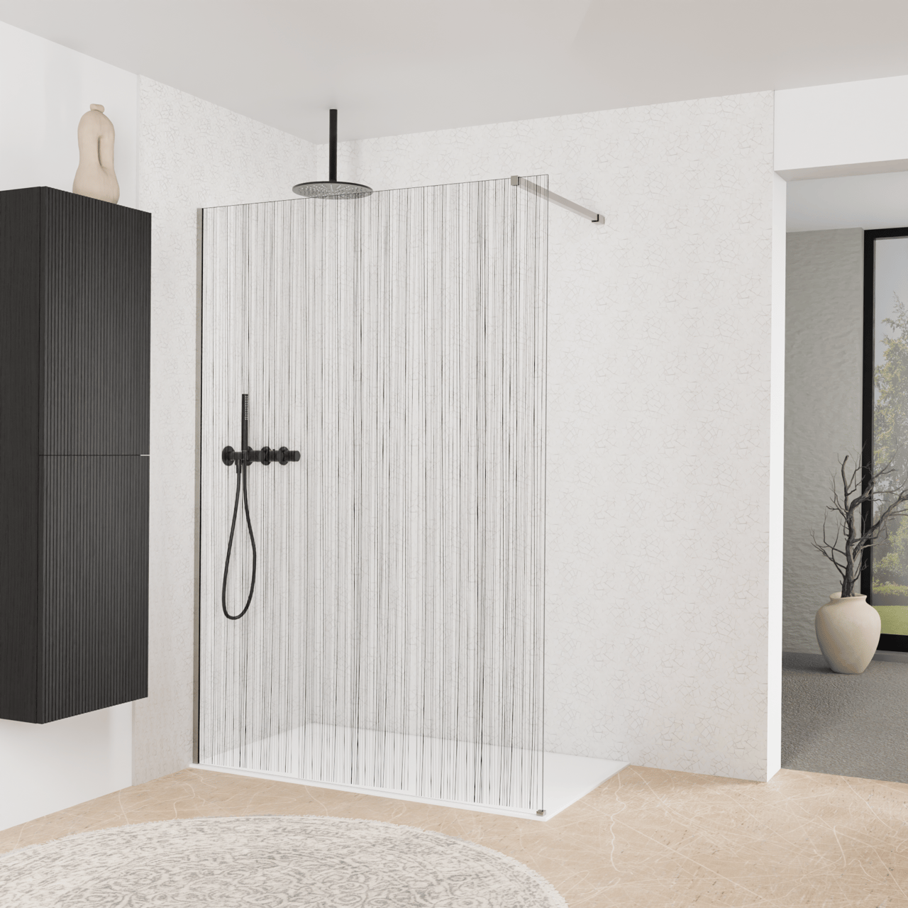 Balmani Modular Walk-In Dusche: 140 x 200 cm, Mikado, inklusive Coating, Profil Brushed Inox