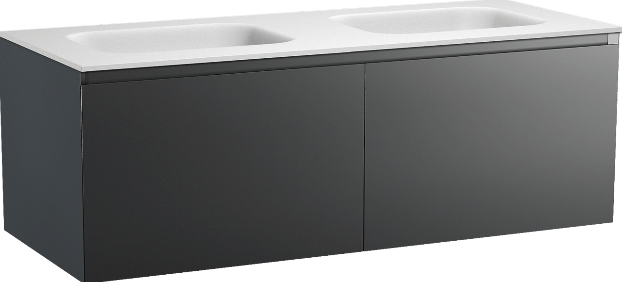 Balmani Idra meuble salle de bains suspendu 135 x 55 cm noir mat avec Tablo Arcato double vasque en solid surface blanc mat