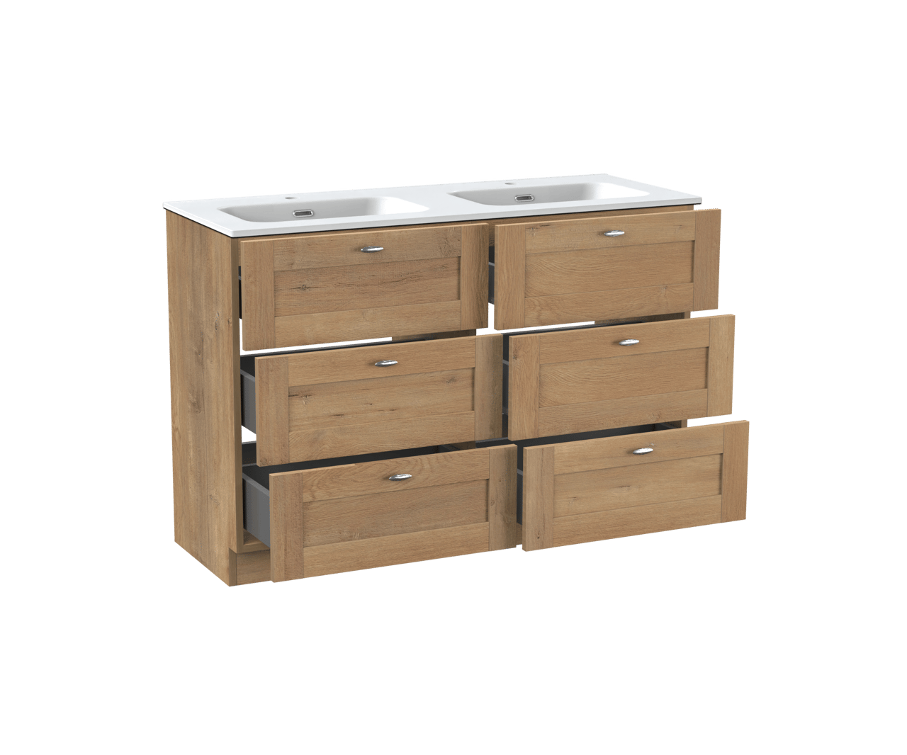 Linie Classo meuble salle de bains à poser 120 x 46 cm chêne naturel avec Baro double vasque en porcelaine blanc mat