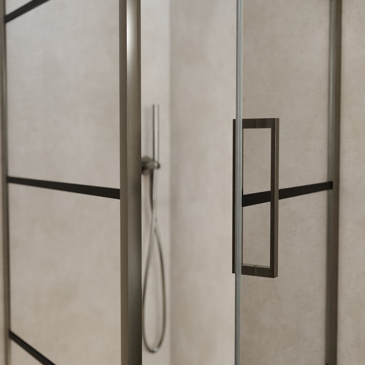 Balmani Senses Design douche en coin avec porte pivotante à droite et paroi latérale fixe, 90 x 90 cm, Lined, Profil Brushed GunMetal, coating inclus, coating inclus