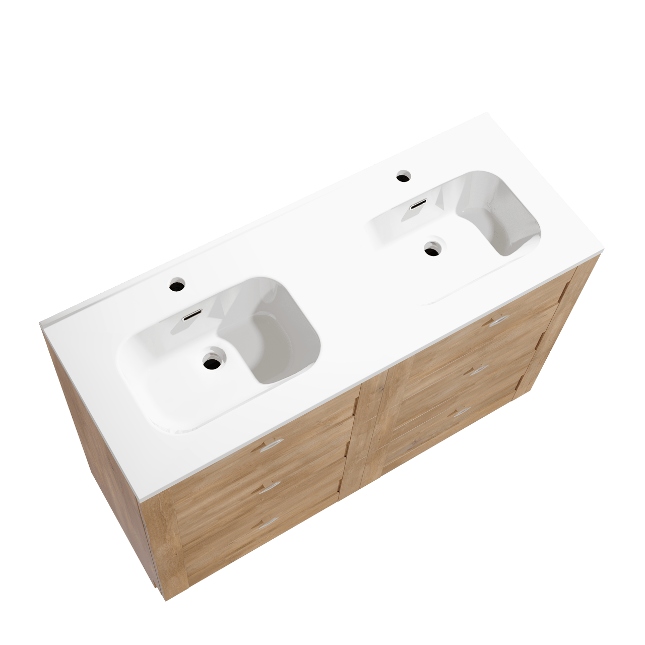 Linie Classo staand badkamermeubel 120 x 46 cm natuur eik met Baro dubbele wastafel in porselein glanzend wit