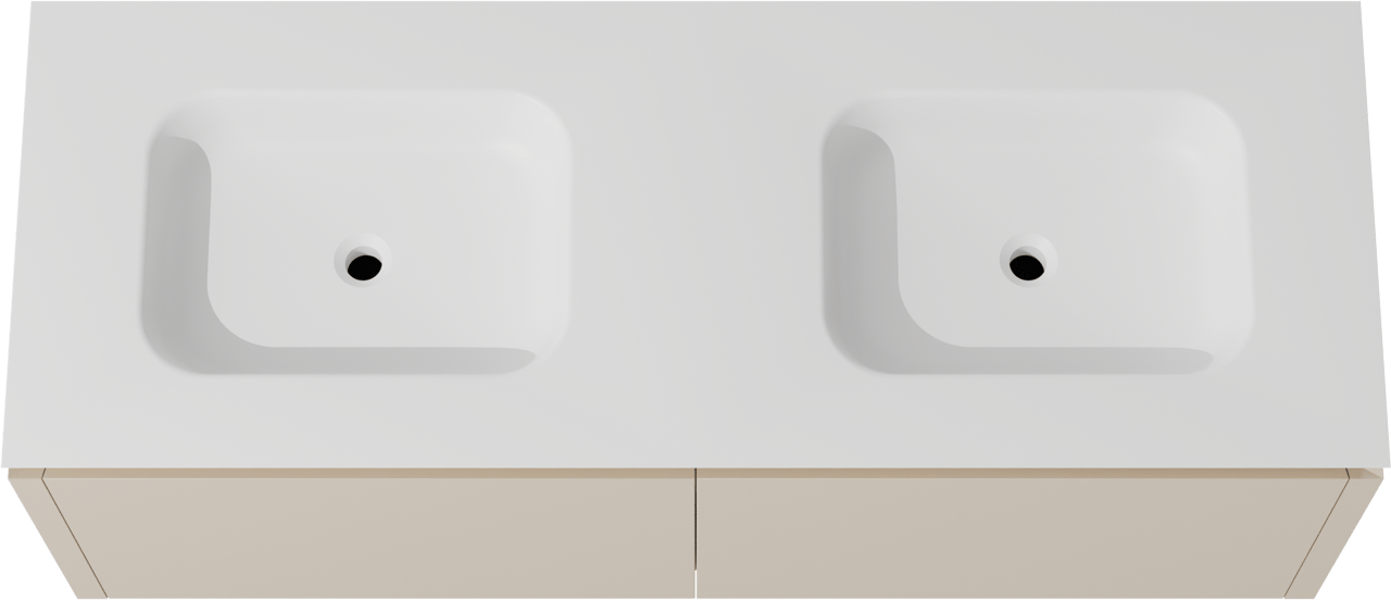 Balmani Eclips meuble salle de bains suspendu 150 x 55 cm Sandbeige avec Eclips double vasque vasque en Solid Surface blanc mat