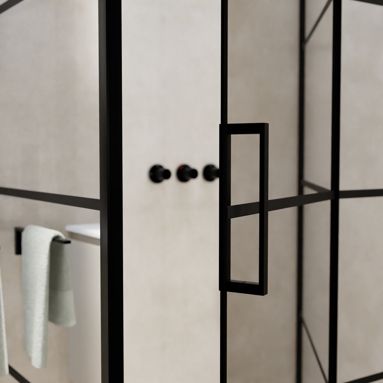 Balmani Senses Design douche en coin avec porte pivotante à droite et paroi latérale fixe, 140 x 100 cm, Lined, Profil noir, coating inclus