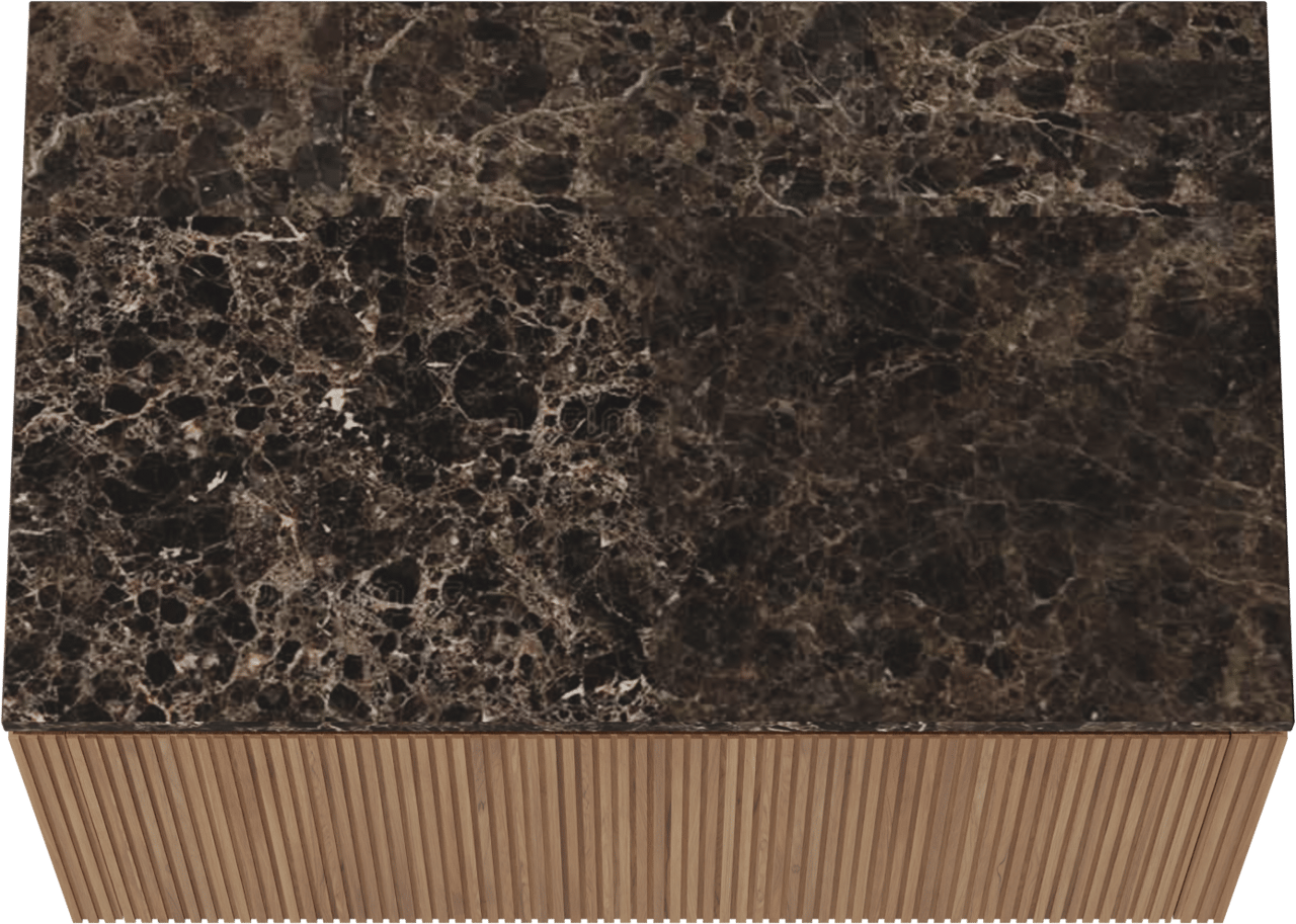 Balmani Eclips meuble salle de bains suspendu 90 x 55 cm Teck avec Stretto tablette simple en Dark Emperador marbre, Nervure droite symétrique verticale