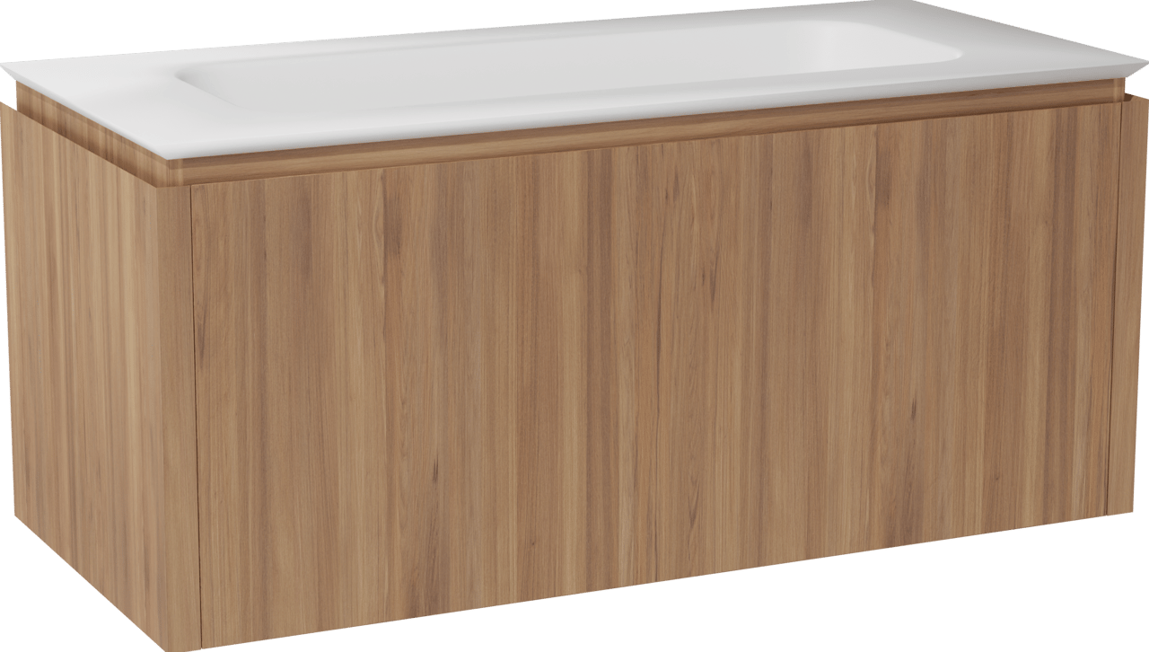 Balmani Eclips zwevend badkamermeubel 120 x 55 cm Teak met Eclips enkele wastafel in Solid Surface mat wit