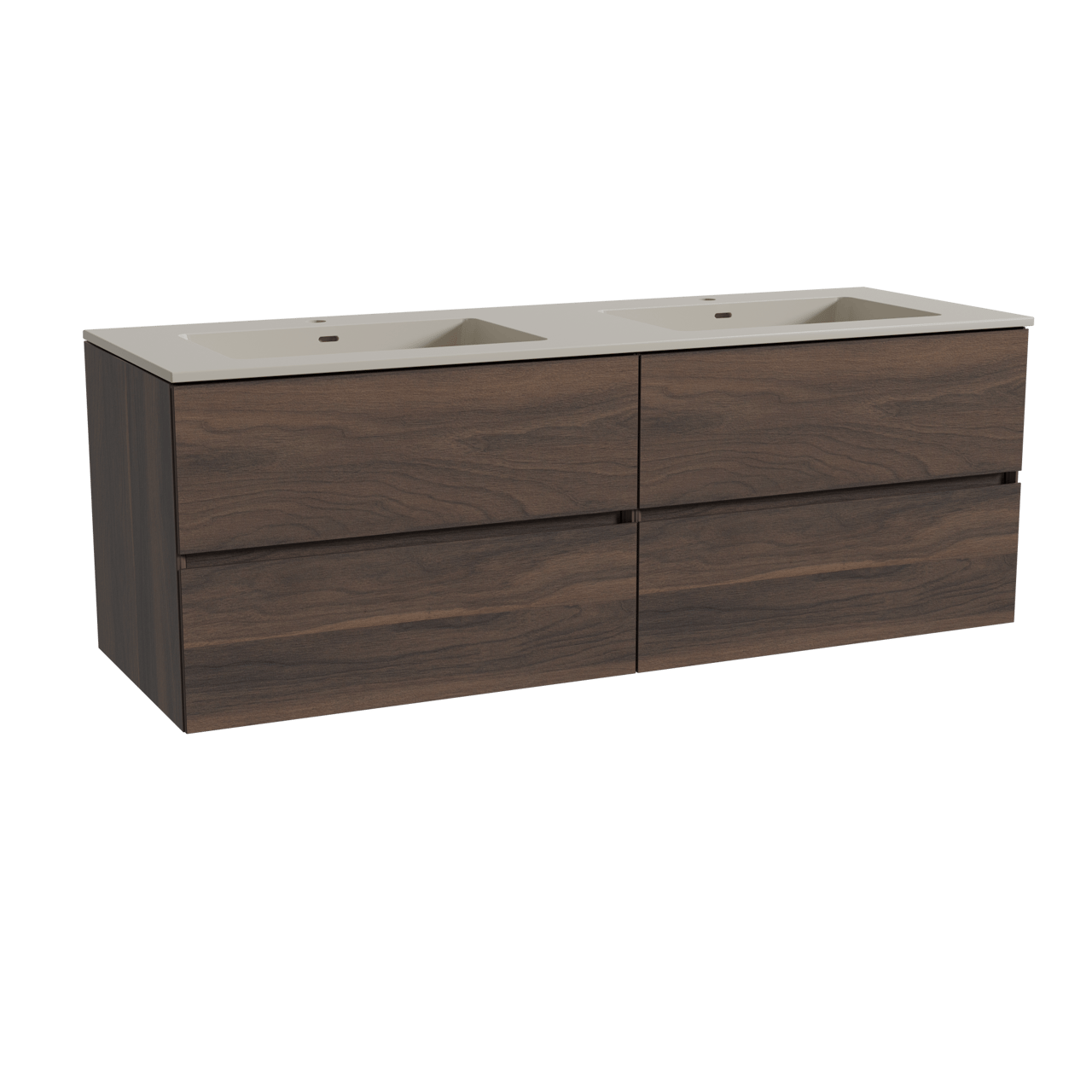 Storke Edge meuble salle de bains suspendu 150 x 52 cm noyer avec Diva double vasque en top solid soie grise