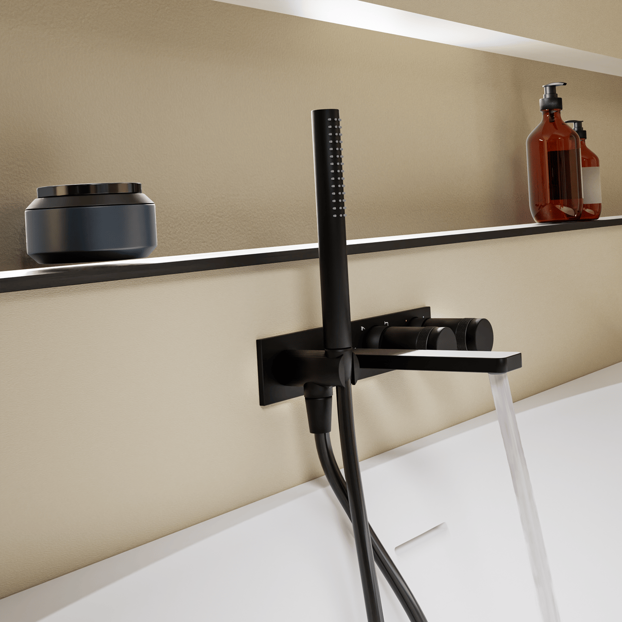 Blaufoss Sonic inbouw badkraan met handdouche mat zwart incl. inbouwelement