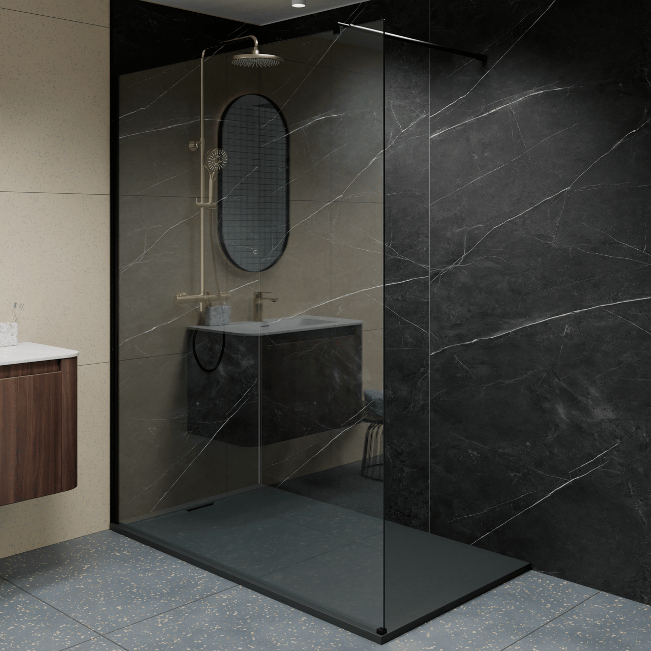 Balmani Andes Evolution douchebak 160 x 90 cm composietmarmer Mat Zwart