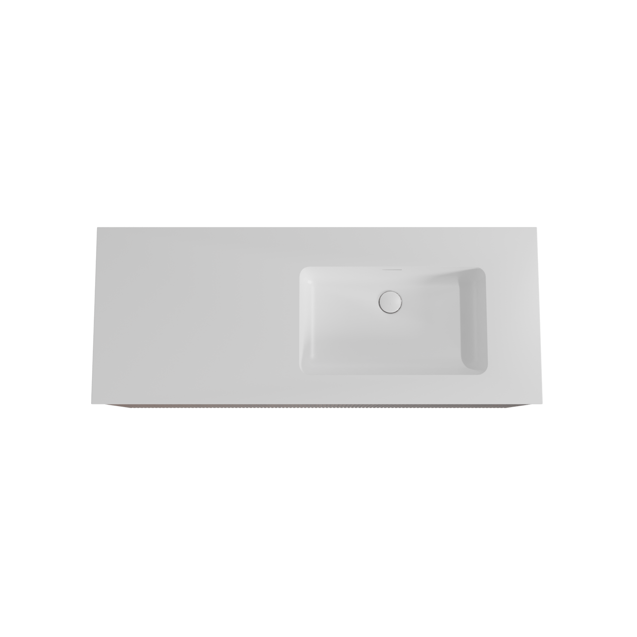 Storke Ribs zwevend badmeubel 130 x 52 cm notenhout met Mata asymmetrisch rechtse wastafel in solid surface mat wit, Verticale symmetrische rechte ribbel