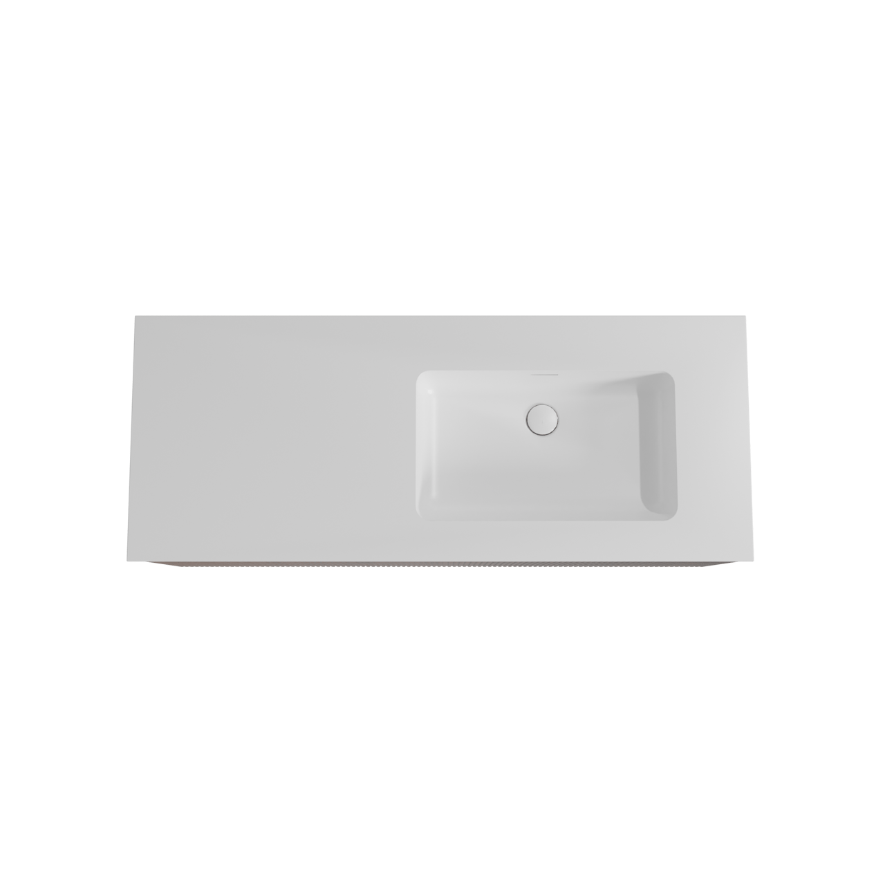 Storke Ribs zwevend badmeubel 130 x 52 cm notenhout met Mata asymmetrisch rechtse wastafel in solid surface mat wit, Verticale symmetrische rechte ribbel