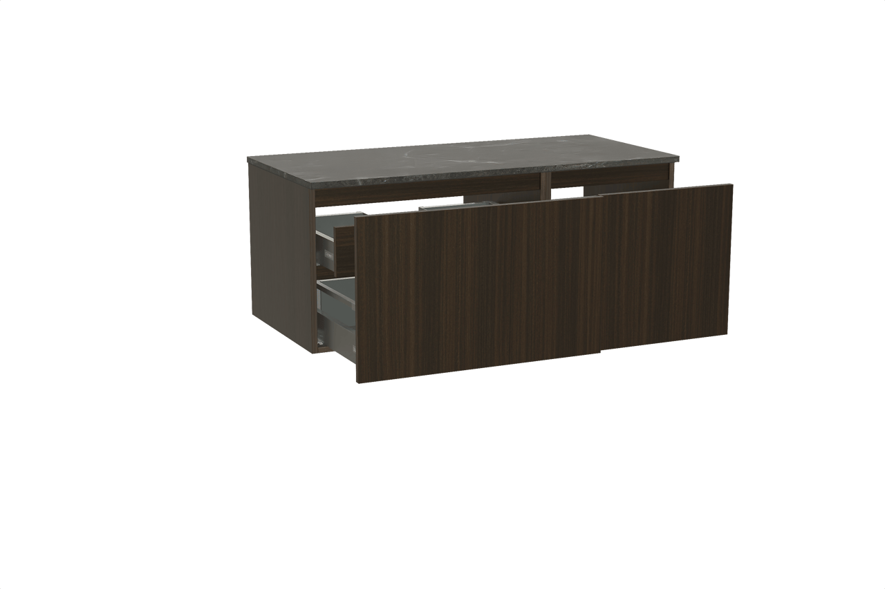 Balmani Sfera zwevend badmeubel 120 x 55 cm eucalyptus met Stretto enkel of dubbel wastafelblad in marmer pietra grey