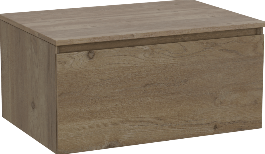 Storke Edge zwevend badmeubel 75 x 52 cm ruw eiken met Panton enkel wastafelblad in melamine ruw eiken