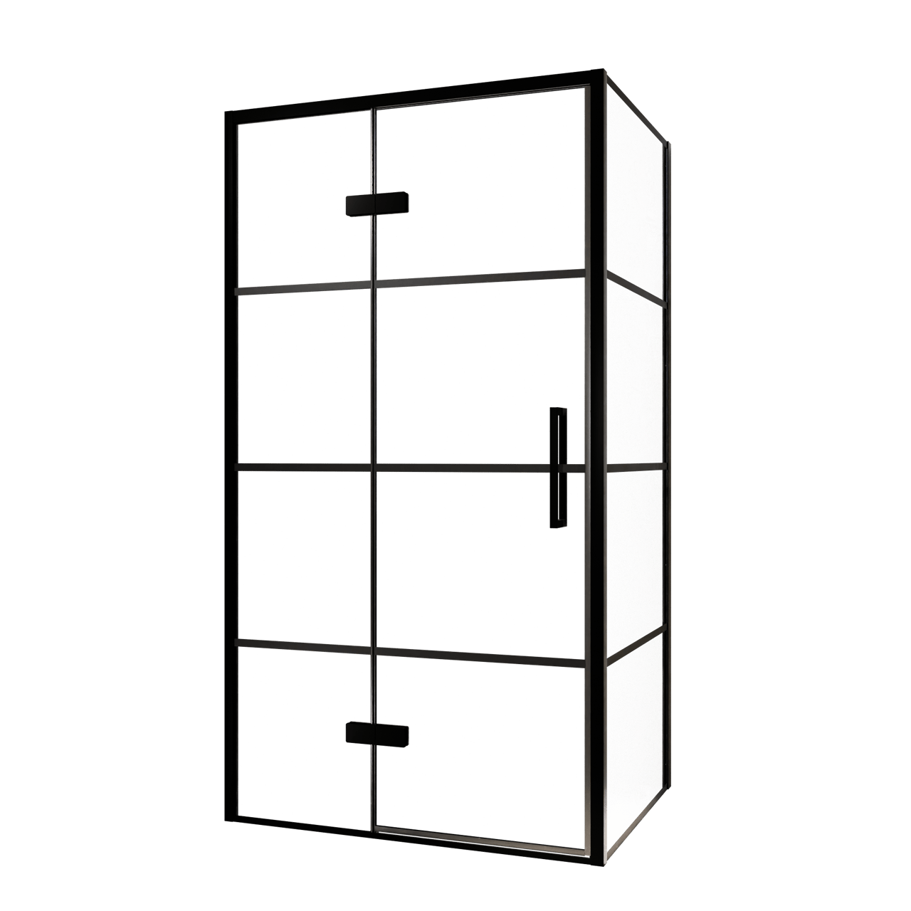 Balmani Senses Design Eckdusche: Drehtür (Links) mit fixierte Seitenwand, 100 x 100 cm, Lined, Profil Schwarz