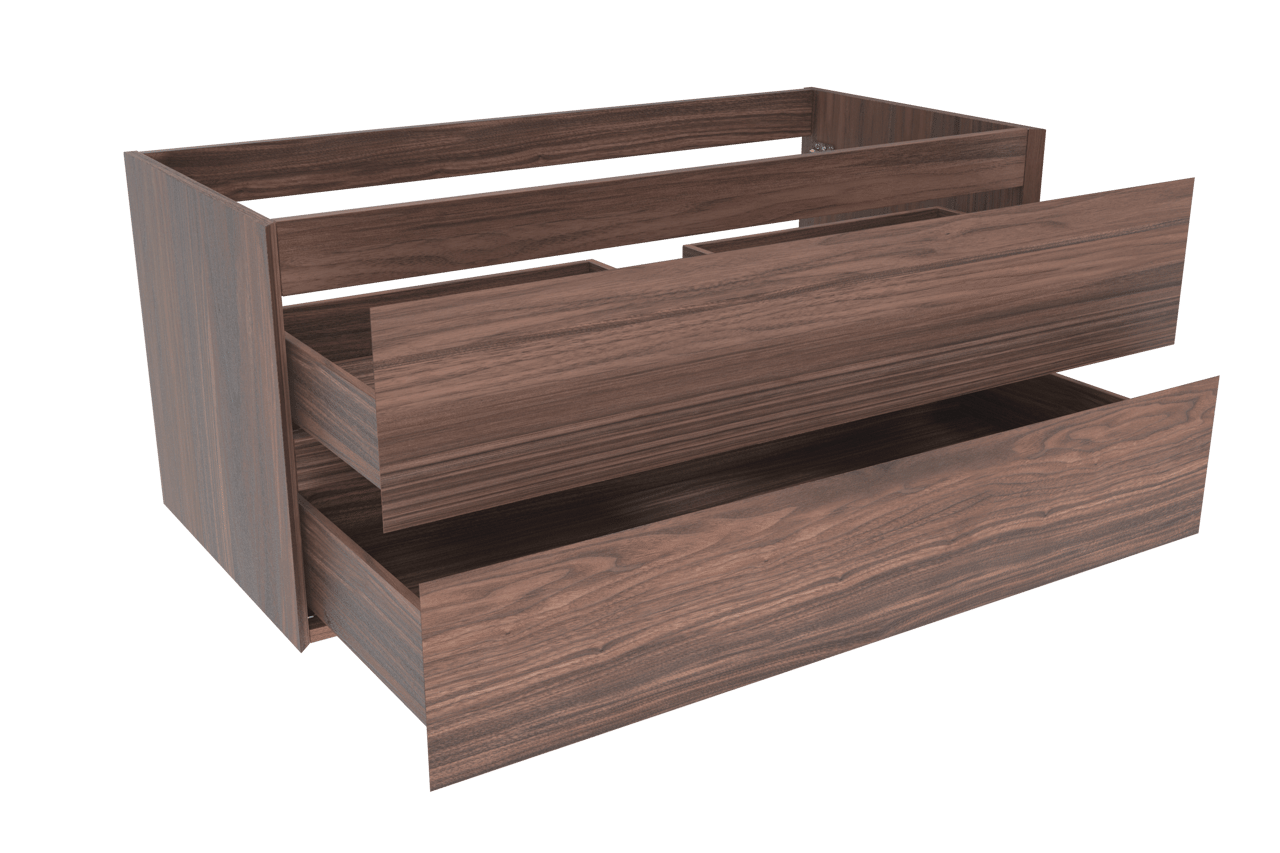 Balmani Mitra hängender Waschbeckenunterschrank: 120 x 55 cm, Nussbaum, Furnierholz, 2 Schubladen