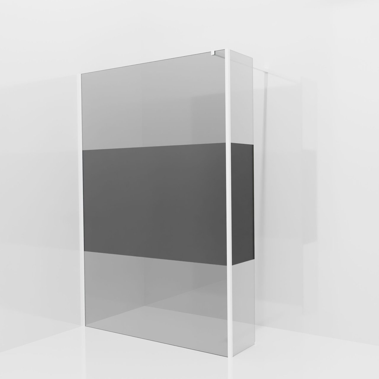 Balmani Modular Walk-In Dusche mit fester Seitenwand: 140 x 200 cm, Rauchglas mit mattiertem Streifen, Profil Weiß matt