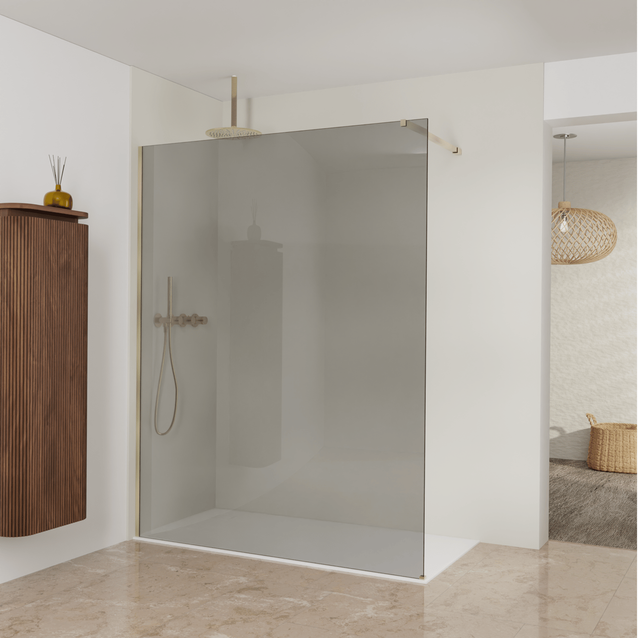 Balmani Modular douche à l'italienne: 160 x 200 cm, Verre fumé, avec coating, Profil Brushed Champagne Gold