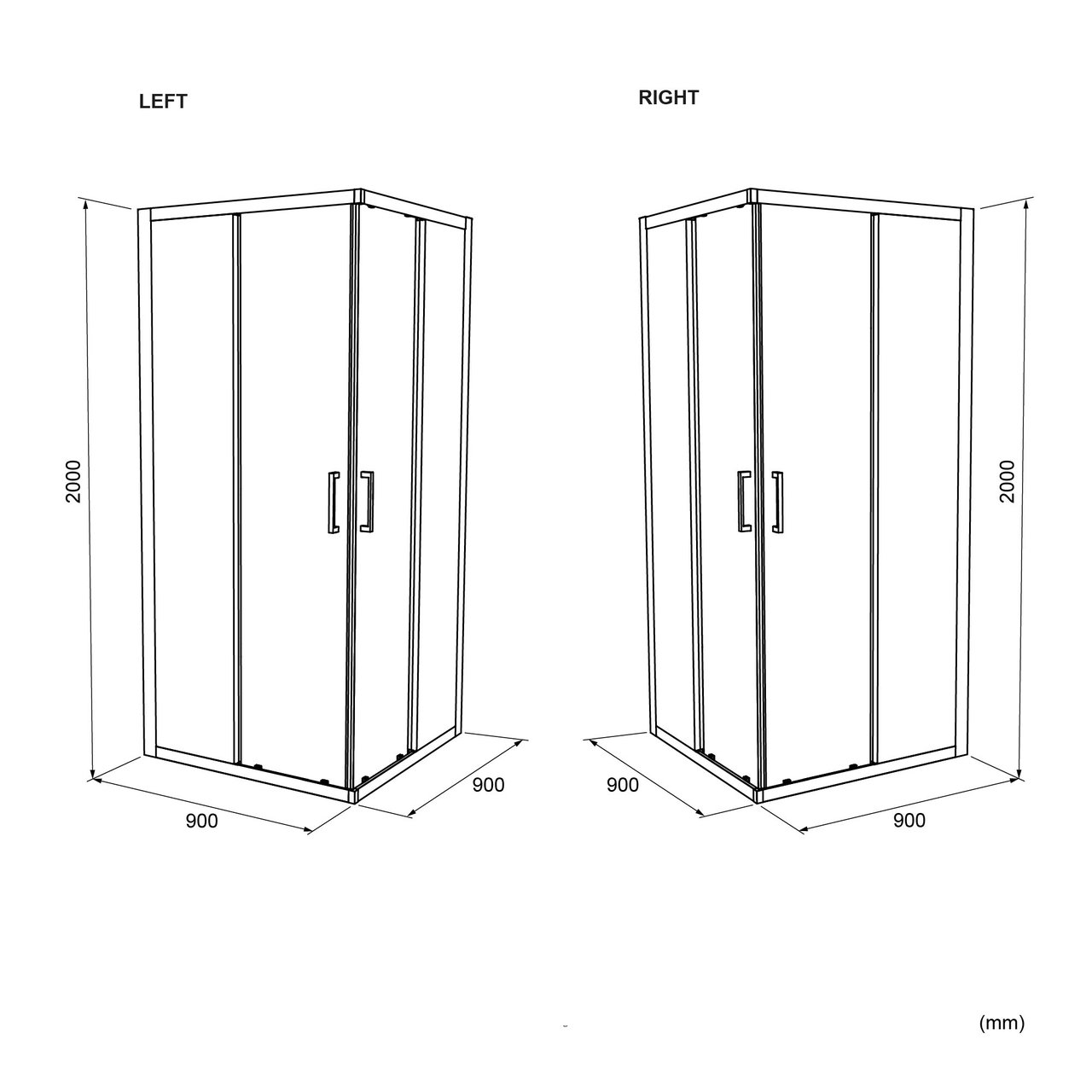 Luca Varess Talan Duschkabine: Schiebetür, 90 x 90 cm, Klarglas, Schwarzes Profil, matt