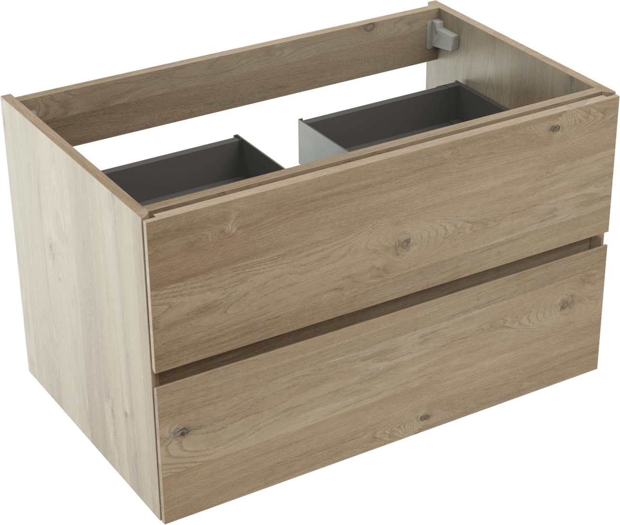 Storke Edge hängender Waschbeckenunterschrank: 85 x 52 cm, Eiche rustikal, 2 Schubladen