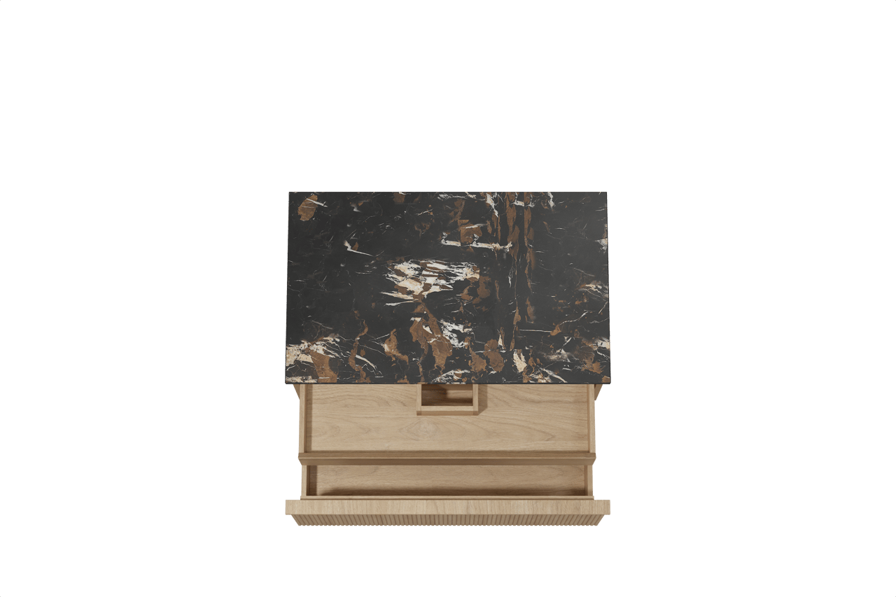 Balmani Forma hängendes Möbelstück Set: 90 x 55 cm, Naturbelassene Eiche, mit Stretto Einzel Waschtischplatte, Marmor, Portoro Gold, Vertikale symmetrische gerade Rippe