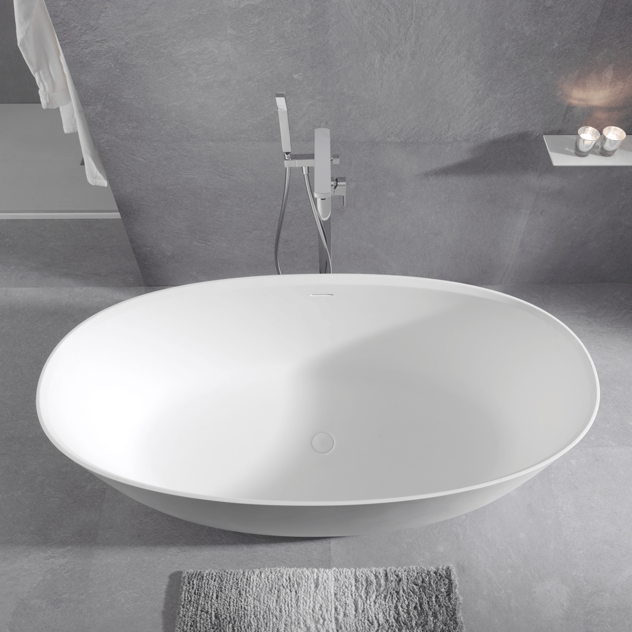 Balmani Largo ovaal vrijstaand bad 170 x 80 cm Solid Surface mat wit