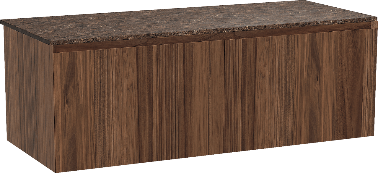 Balmani Idra zwevend badkamermeubel 135 x 55 cm notelaar met Stretto enkel of dubbel tablet in marmer dark emperador