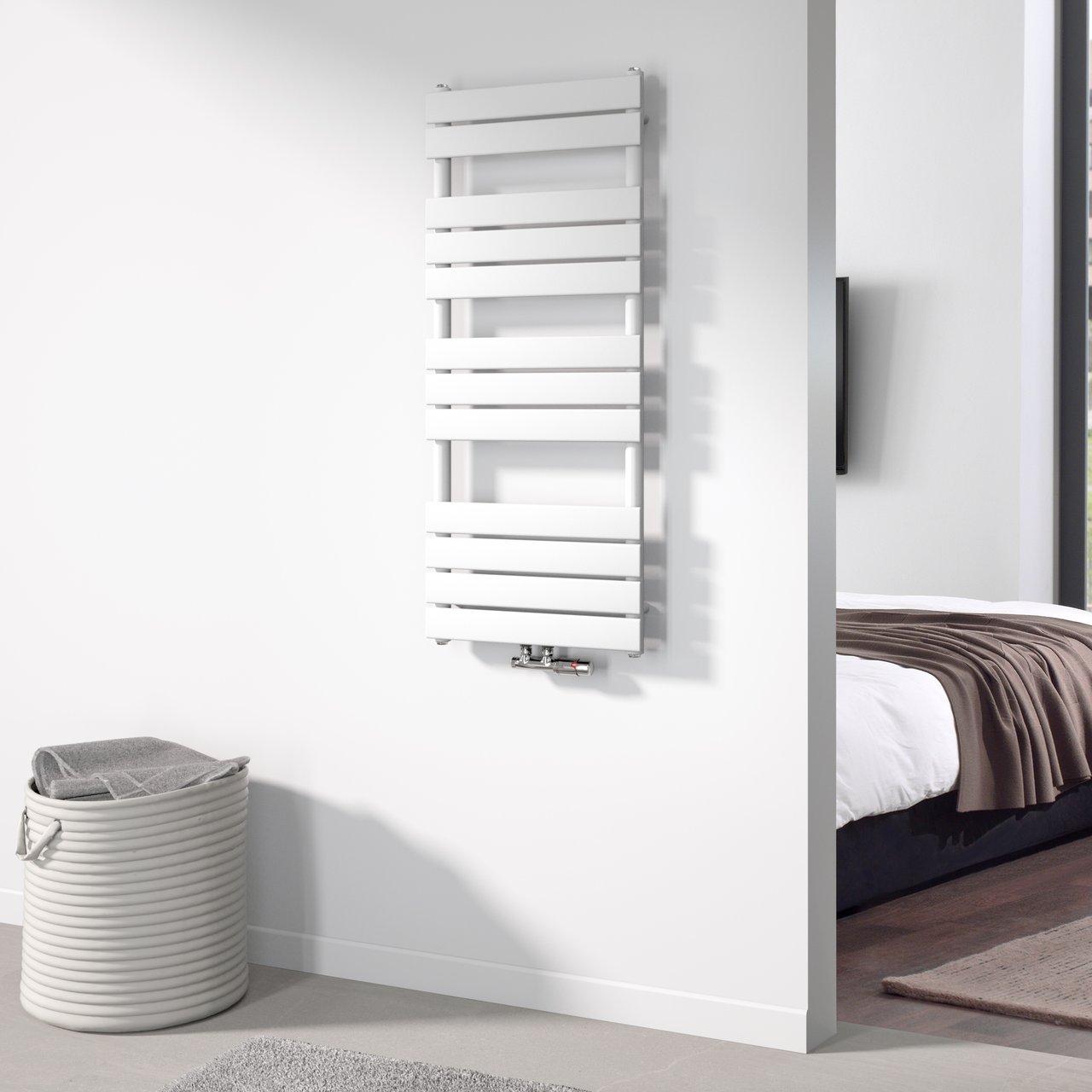 Vipera Vulcan enkele handdoekradiator 50 x 120 cm elektrische verwarming mat wit zij- en middenaansluiting 673W, weerstand inbegrepen