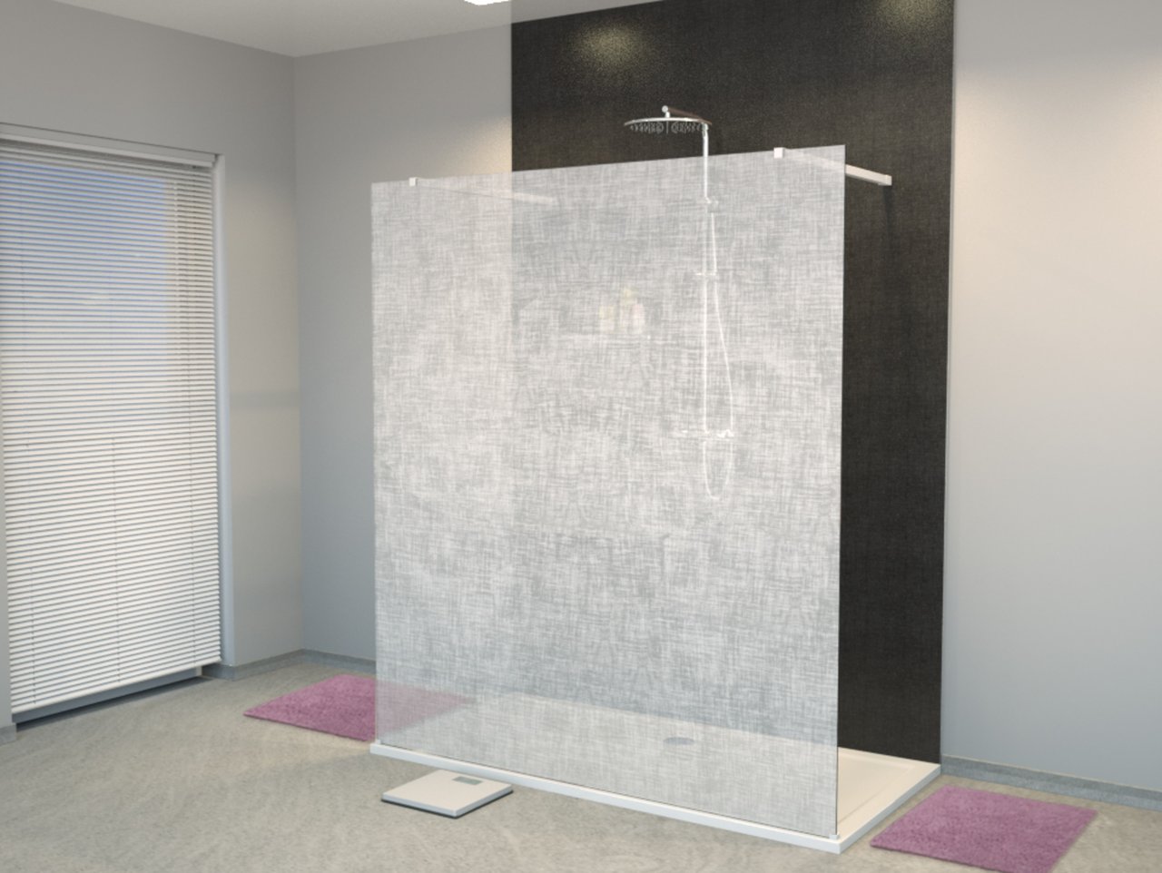 Balmani Modular Walk-In-Dusche mit freistehender Wand 180 x 200 cm, Leinen weiß Glas, Profil chrom glänzend