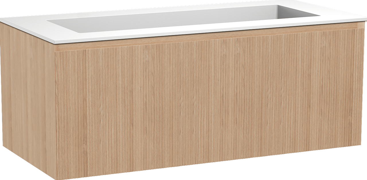 Balmani Fila meuble salle de bains suspendu 120 x 55 cm chêne naturel avec Tablo Stretto plan simple pour 2 trous de robinet en solid surface blanc mat, Nervure droite symétrique verticale