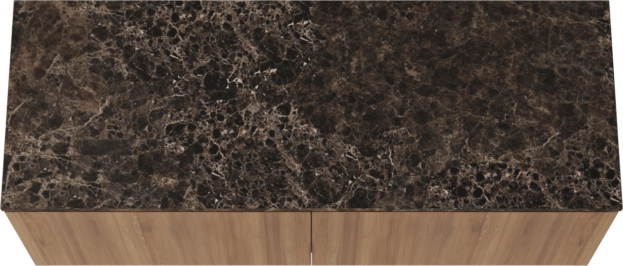 Balmani Eclips meuble salle de bains suspendu 150 x 55 cm Teck avec Stretto tablette simple ou double en Dark Emperador marbre