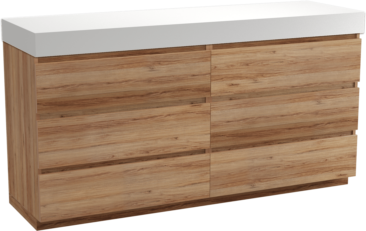 Balmani Lucida meuble salle de bains à poser 180 x 55 cm teck avec Dominus tablette simple ou double en solid surface blanc mat