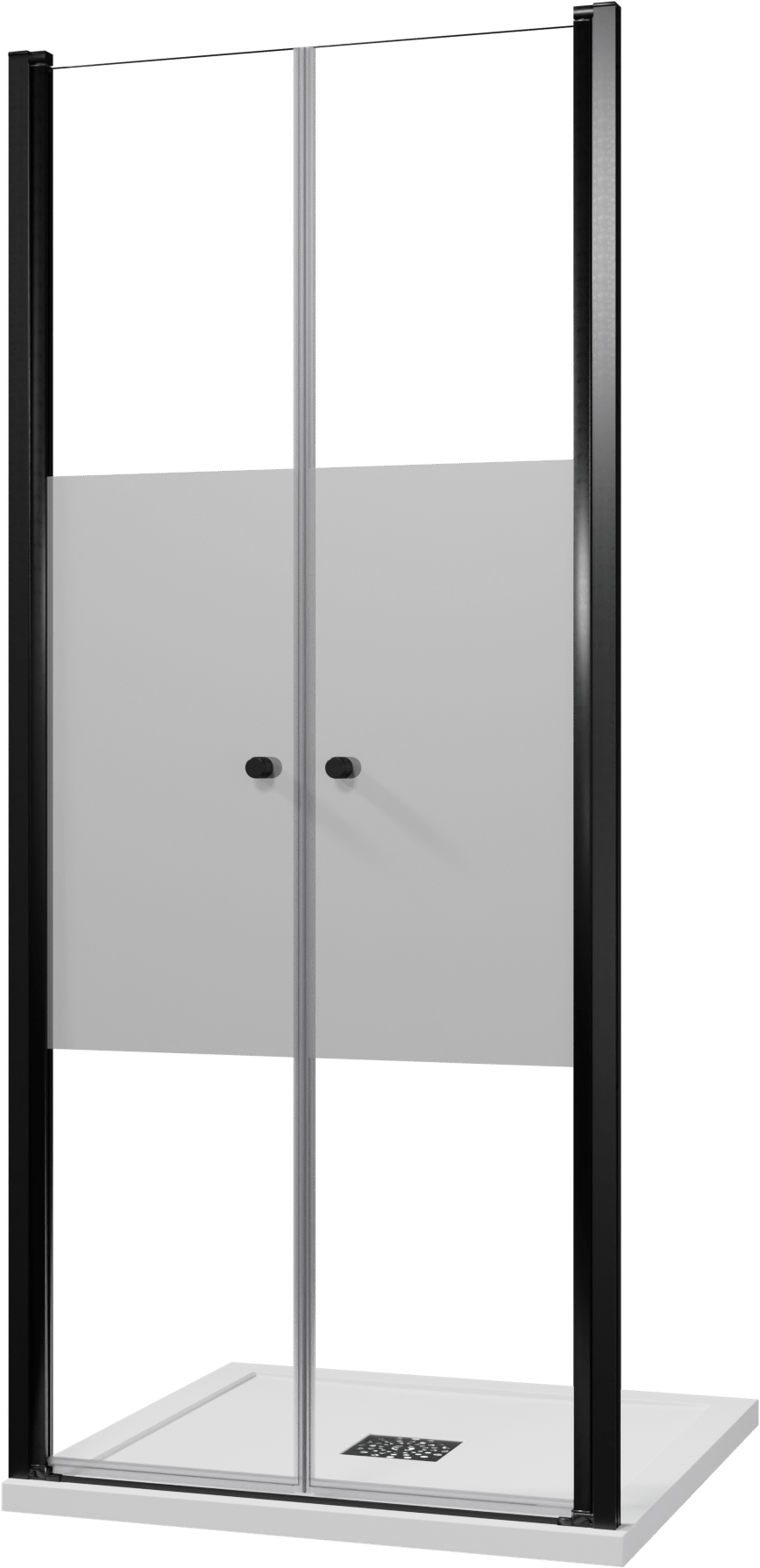 Luca Varess Kuresa douche pendeldeur 90 x 200 cm helder glas met matte strook mat zwart profiel