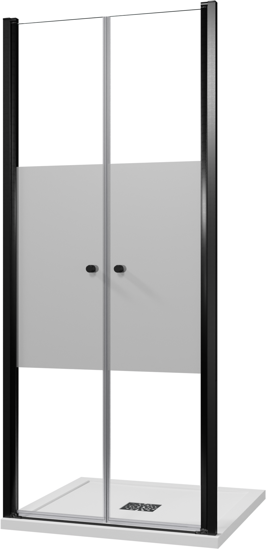 Luca Varess Kuresa porte battante 90 x 200 cm verre transparent avec bande matte profil noir mat