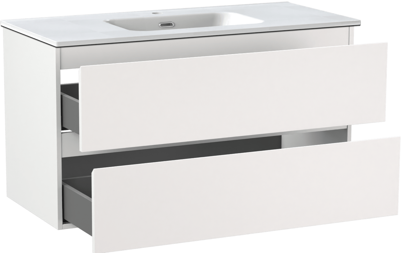 Linie Lado meuble salle de bains suspendu 100 x 46 cm blanc mat avec Baro plan simple en porcelaine blanc brillant