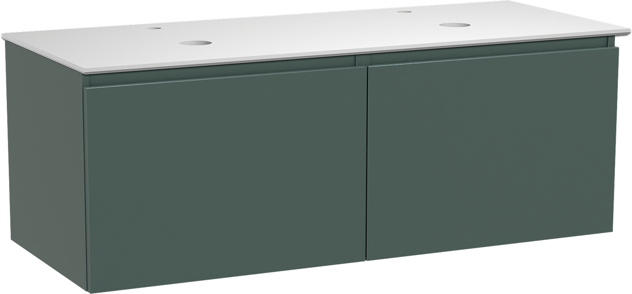 Balmani Sfera meuble salle de bains suspendu 135 x 55 cm forest avec Facetta tablette double en solid surface blanc mat