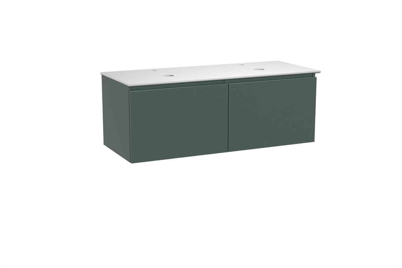 Balmani Sfera meuble salle de bains suspendu 135 x 55 cm forest avec Facetta tablette double en solid surface blanc mat
