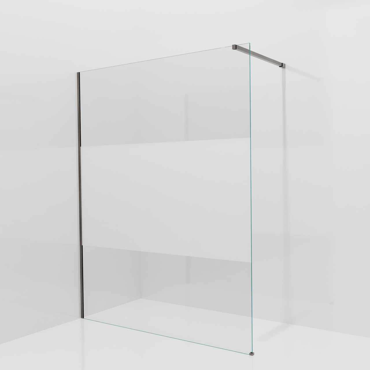 Balmani Modular inloopdouche: 160 x 200 cm, Helder glas met matte strook met coating, Brushed GunMetal profielen