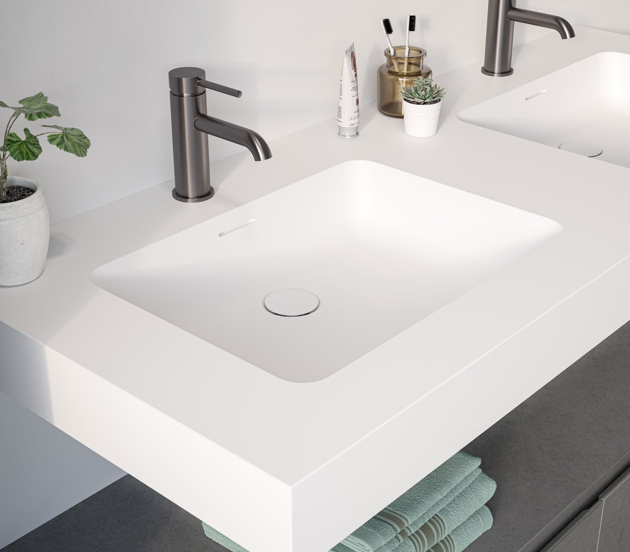 Storke Mata High double vasque Solid Surface mat 130 x 52 cm