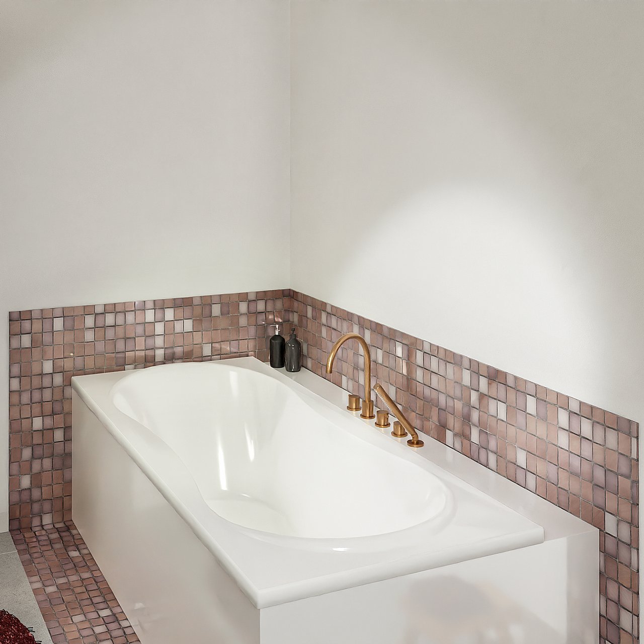 Blaufoss Round 5 trous Robinet de baignoire sur gorge Brushed Rosegold set douchette incl.