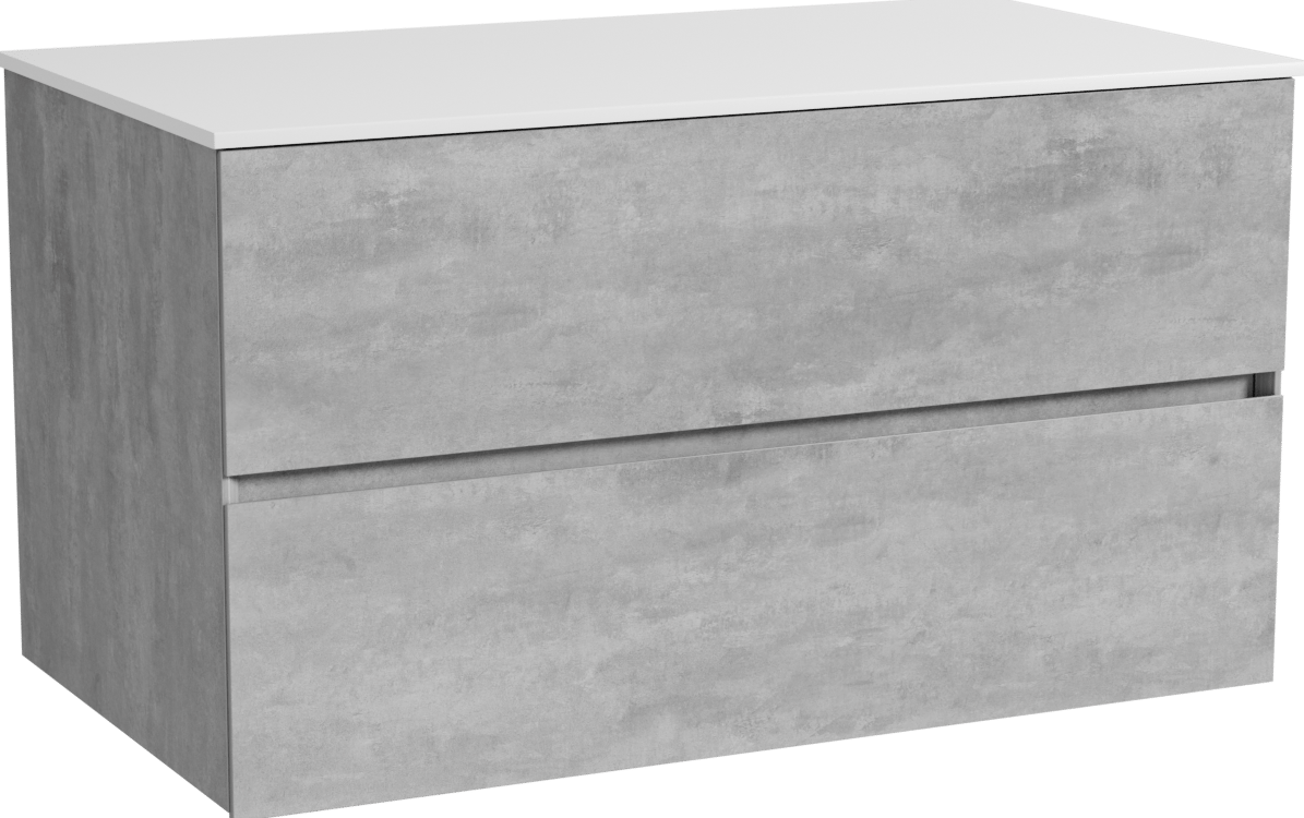 Storke Edge zwevend badkamermeubel 95 x 52 cm beton donkergrijs met Tavola enkel tablet in solid surface mat wit