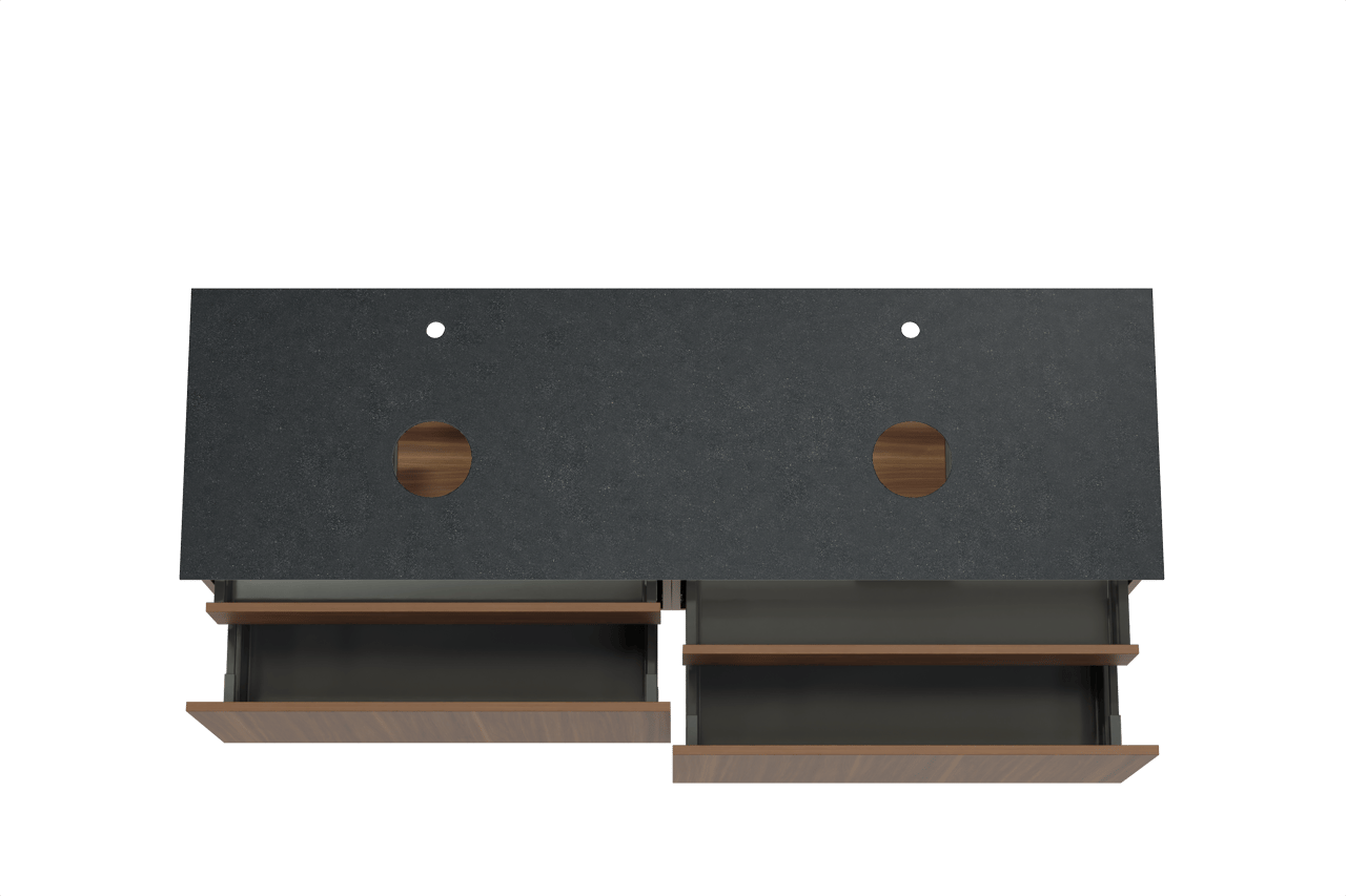 Balmani Sfera meuble salle de bains suspendu 180 x 55 cm noyer américain avec Facetta tablette double en granit noir